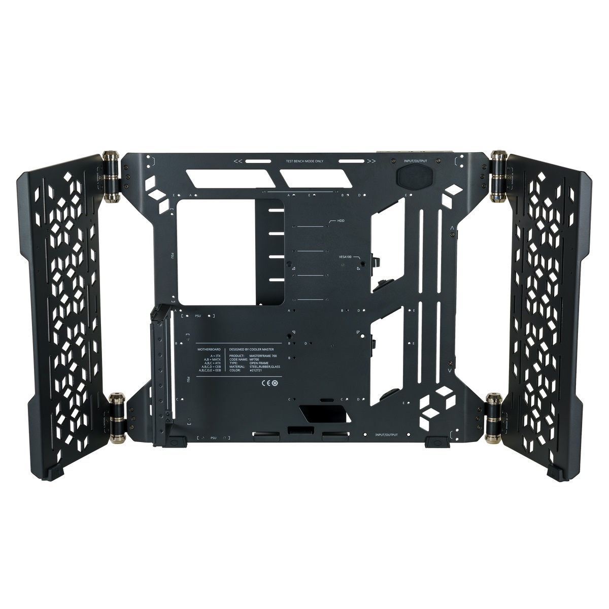  Full-Tower Case: MasterFrame 700 - Black<br>Open Air Design/Test Bench Mode, 2x USB 3.2 + 1x USB Type-C, Tempered Glass Side Panel, Supports: EEB/CEB/XL-ATX/E-ATX/ATX/m-ATX/Mini-ITX  